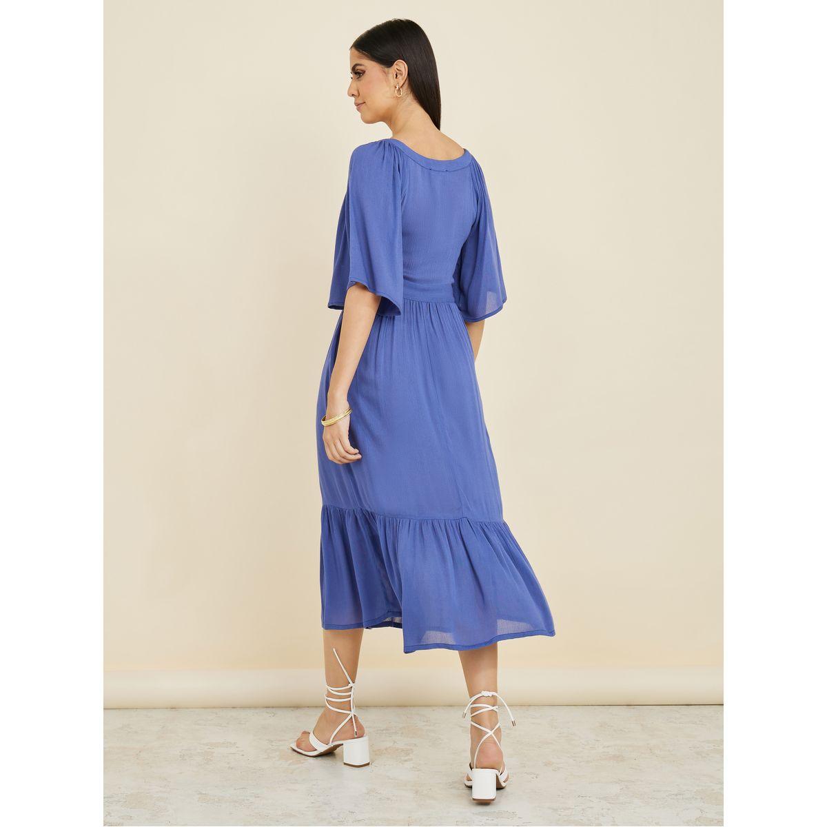 Styli Short Sleeves Lace Insert Cotton A-Line Midi Dress -women-clothing-dresses-image-4