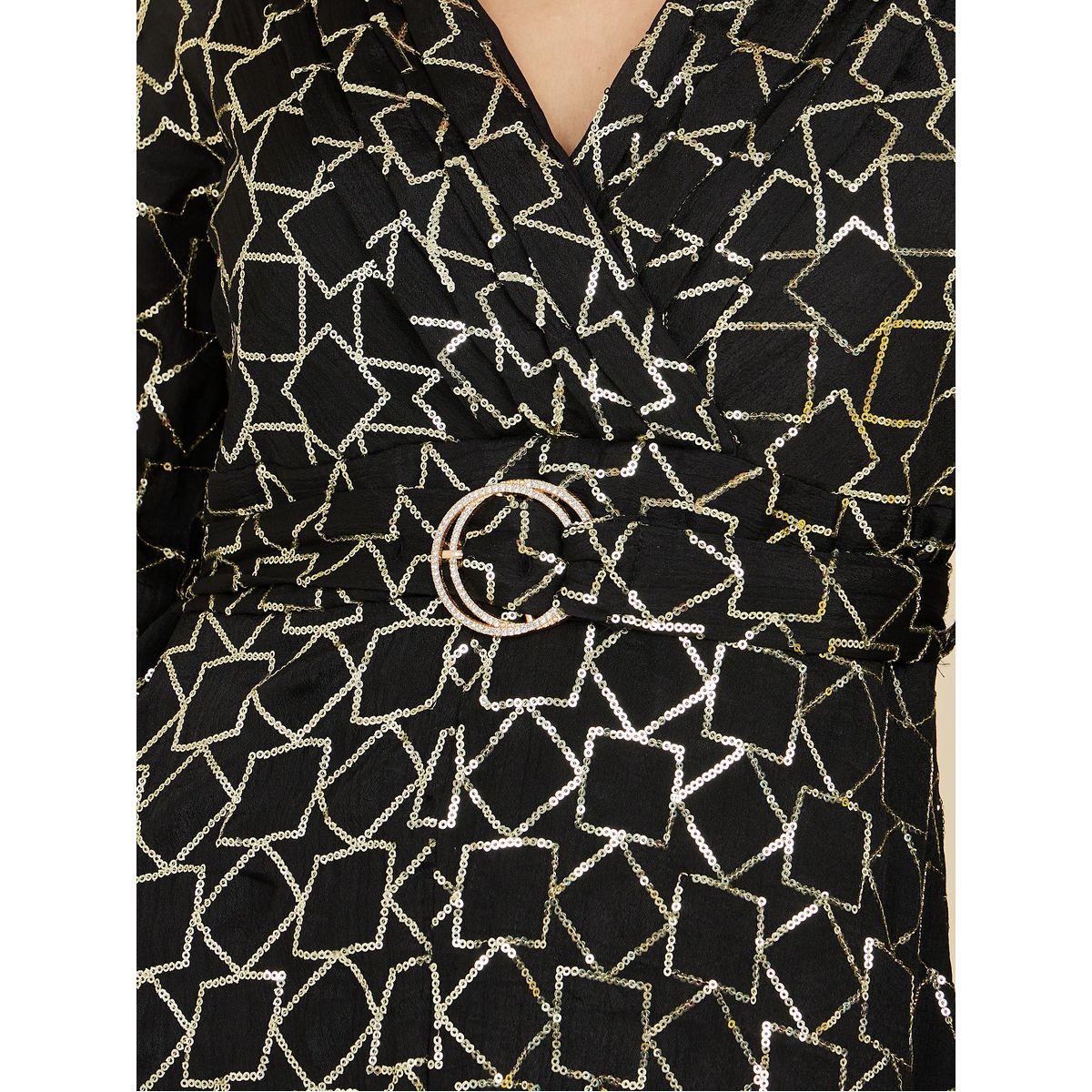 Styli Sequin Detail Buckle Belt A-Line Maxi Dress-women-clothing-dresses-image-3