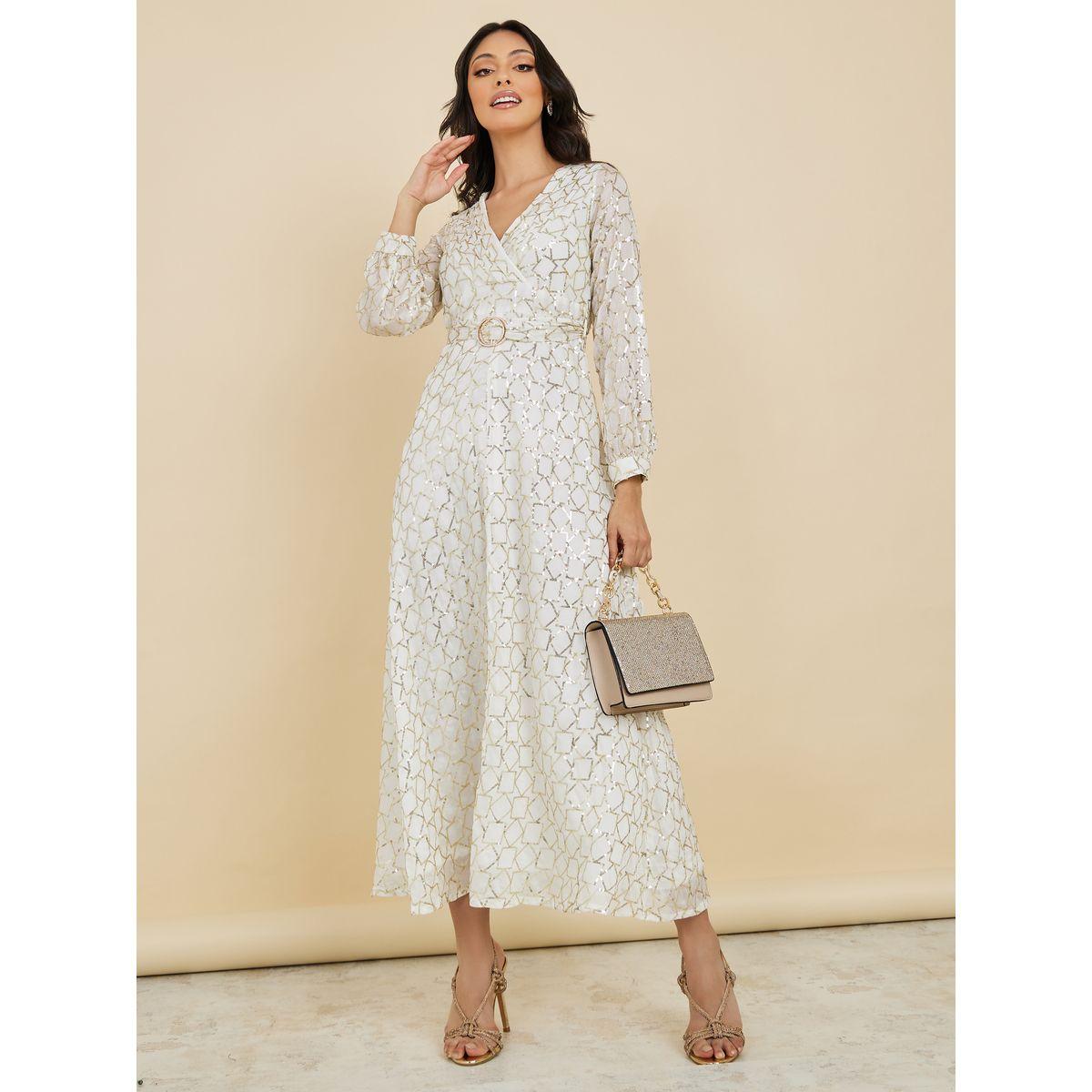 فستان طويل مزين بالترتر مع حزام-women-clothing-dresses-image-1