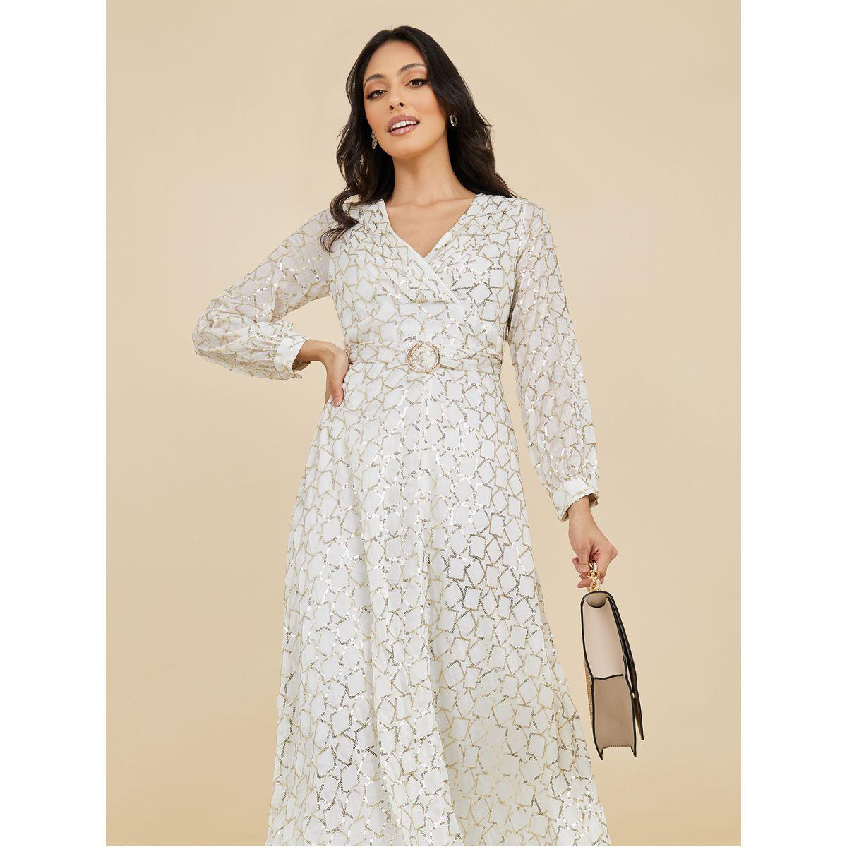 Styli Sequin Detail Buckle Belt A-Line Maxi Dress-women-clothing-dresses-image-2