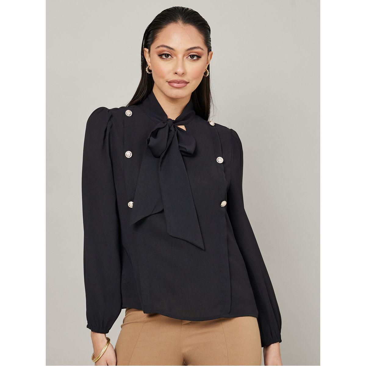 Styli Tie-Up Neck Button Detail Regular Fit Blouse-women-clothing-shirtsandblouses-blouses-image-3