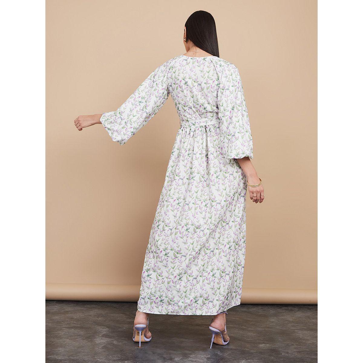 Styli 3/4 Sleeves Floral Print Wrap Front Maxi Dress-women-clothing-dresses-image-4
