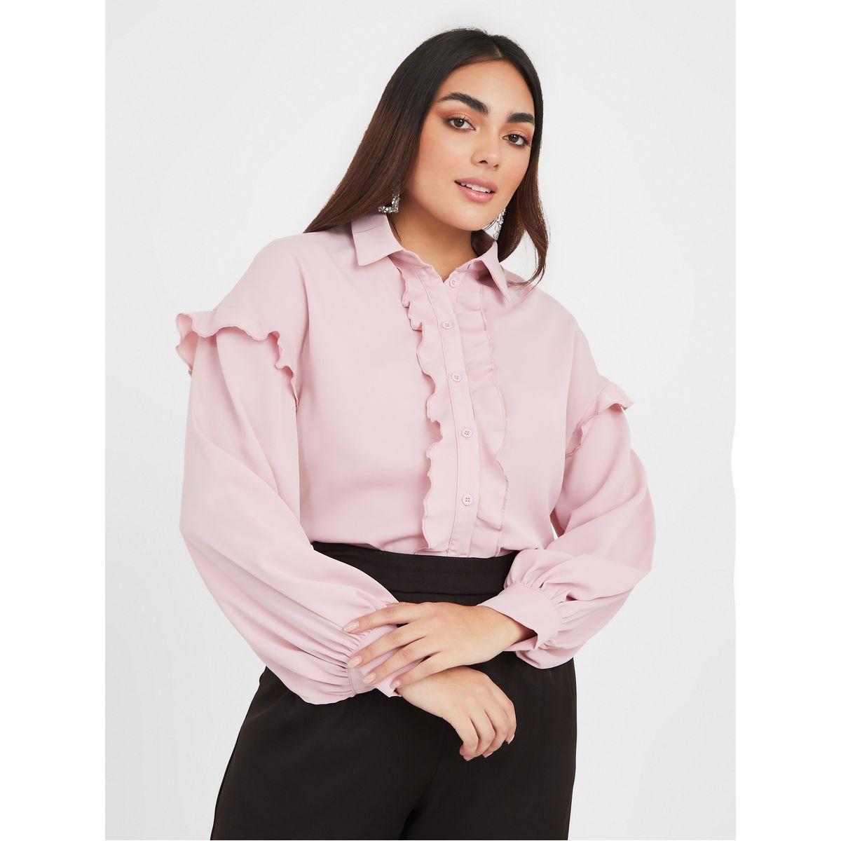 Styli Ruffle Detail Button Up Regular Fit Shirt-women-clothing-shirtsandblouses-shirts-image-1