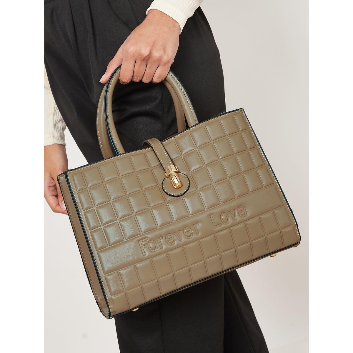 Styli Square Texture Handbag with Printed Scarf Detail-women-bagsandwallets-handbags-image-2