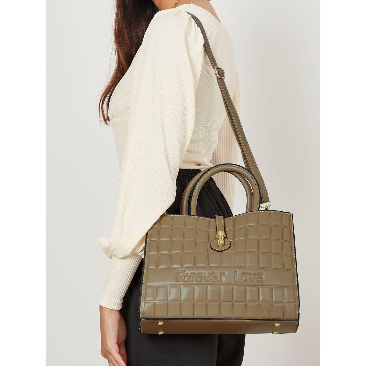 Styli Square Texture Handbag with Printed Scarf Detail-women-bagsandwallets-handbags-image-3