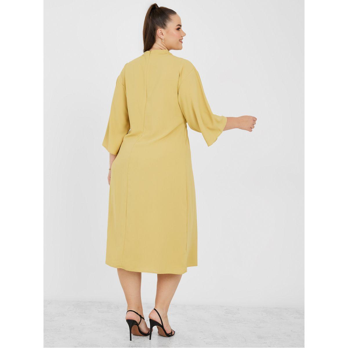 Styli Plus 3/4 Sleeve Tie Front Detail Midi Dress-women-clothing-dresses-image-4