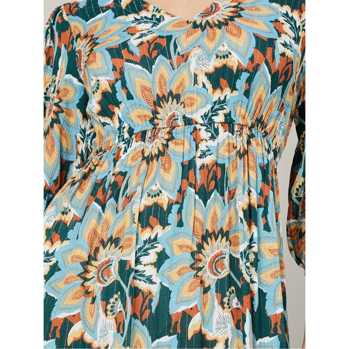 Styli 3/4 Sleeves Floral Print Tiered Maxi Dress-women-clothing-dresses-image-3