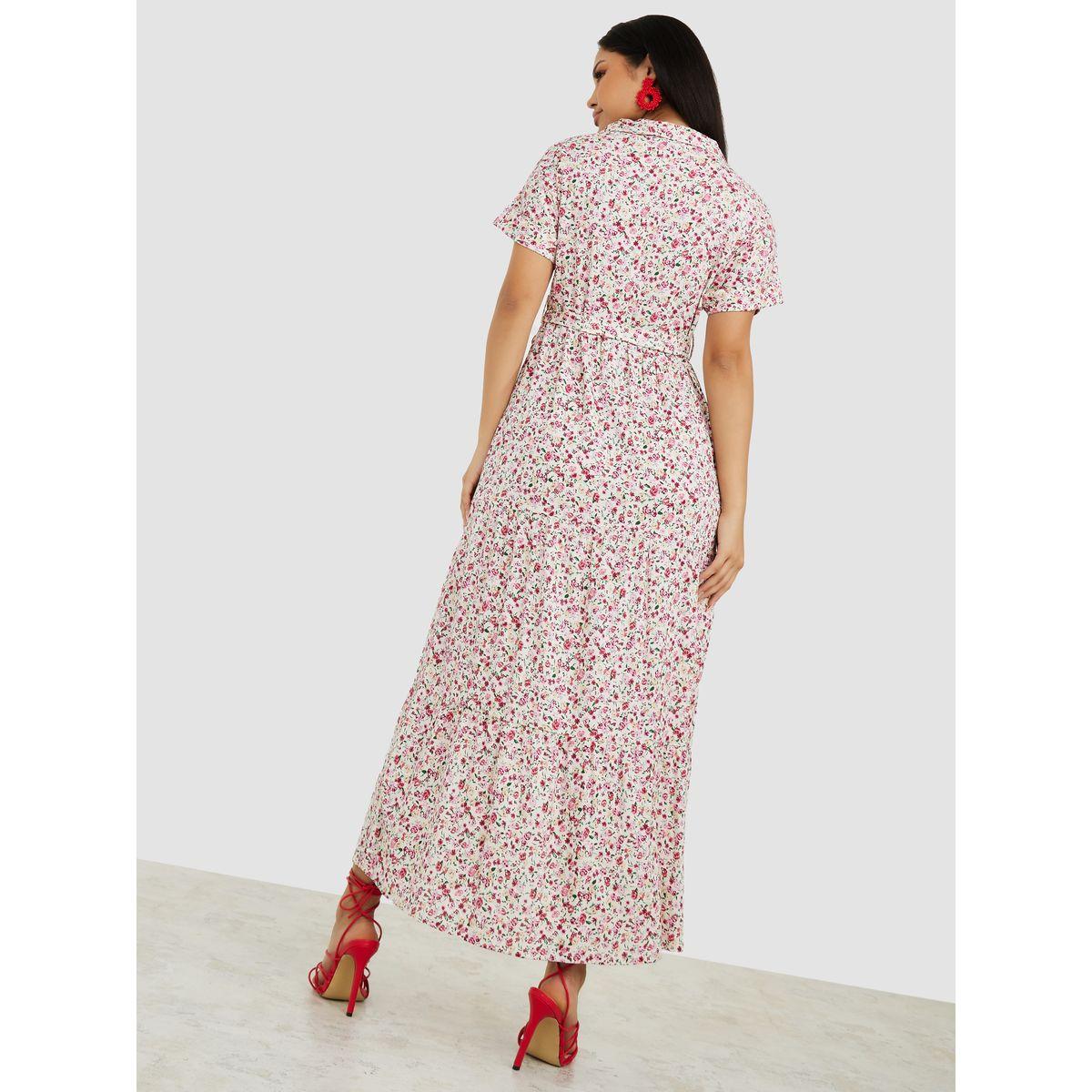 Styli Short Sleeves Floral All Over Print Collared Tiered Maxi Dress-women-clothing-dresses-image-4