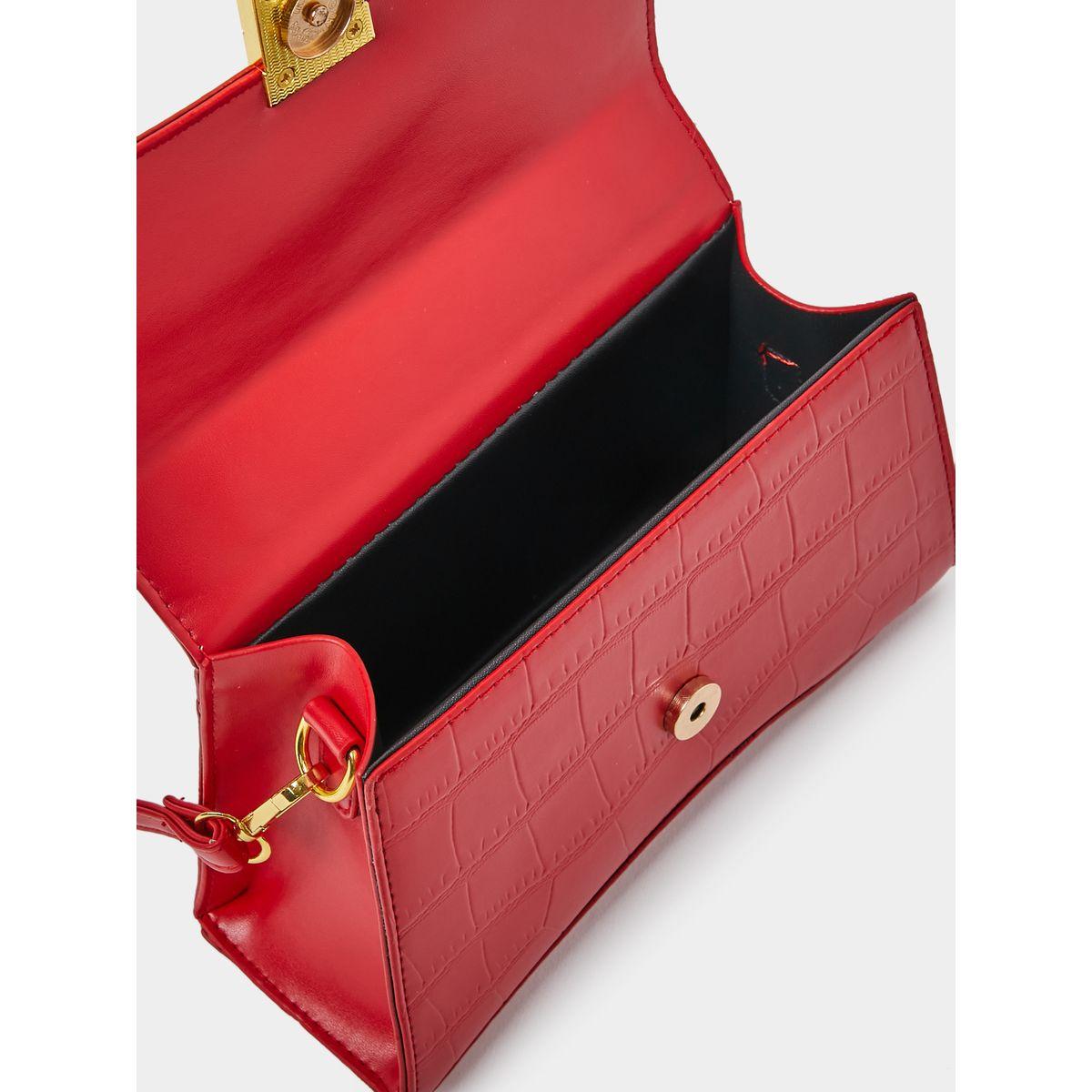 Styli Croc Textured Flap Handbag with Scarf Detail-women-bagsandwallets-handbags-image-2