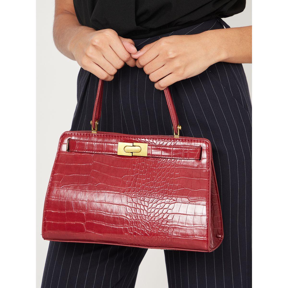 Styli Croc Textured One Handle City Bag with Push Lock-women-bagsandwallets-handbags-image-2