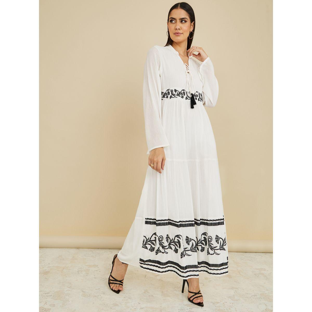 Styli Long Sleeves Tie-Up Detail A-Line Maxi Dress-women-clothing-dresses-image-1