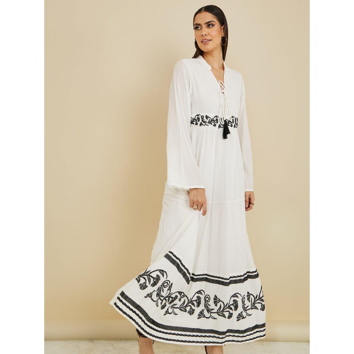 Styli Long Sleeves Tie-Up Detail A-Line Maxi Dress-women-clothing-dresses-image-2