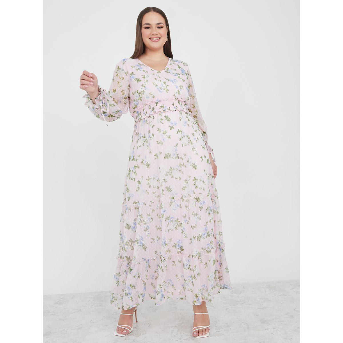 Styli Plus Floral Print Dobby A-Line Maxi Dress-women-clothing-dresses-image-1