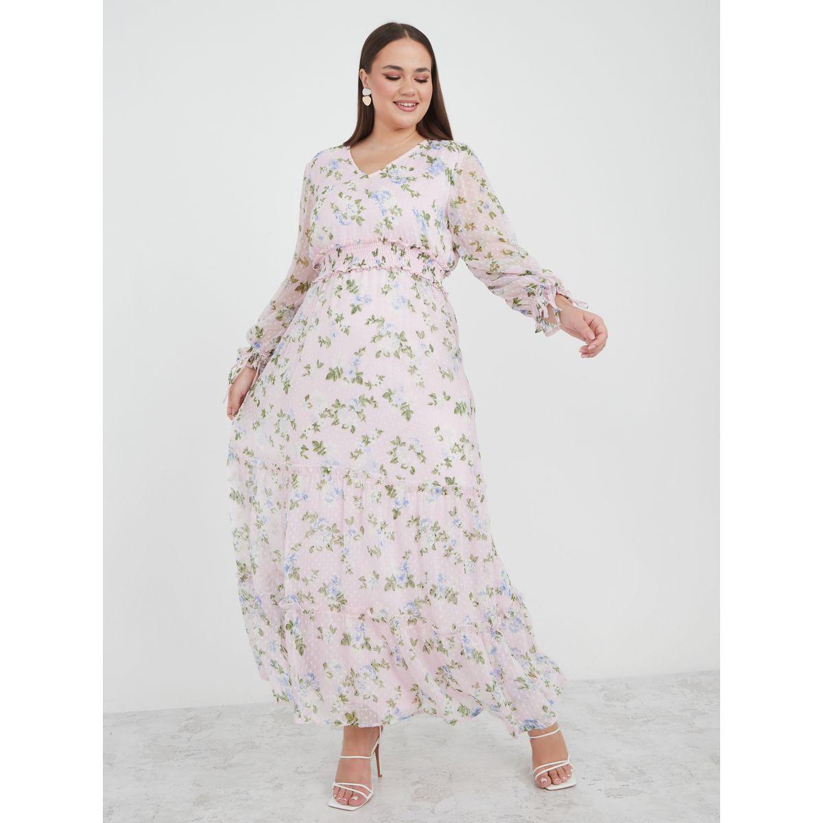 Styli Plus Floral Print Dobby A-Line Maxi Dress-women-clothing-dresses-image-2