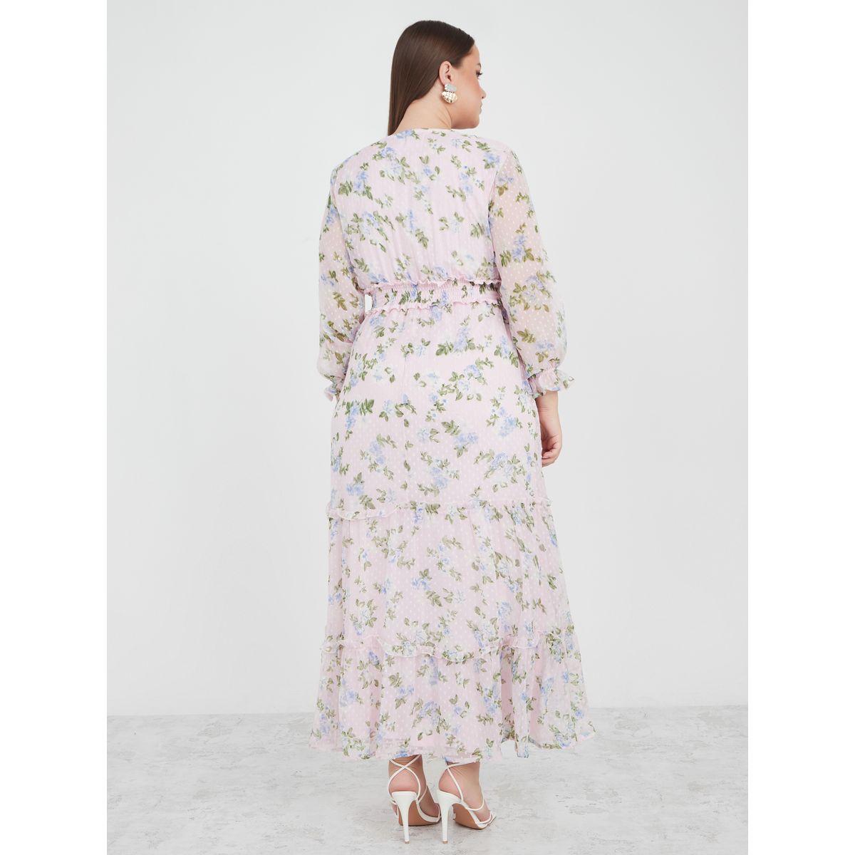 Styli Plus Floral Print Dobby A-Line Maxi Dress-women-clothing-dresses-image-4