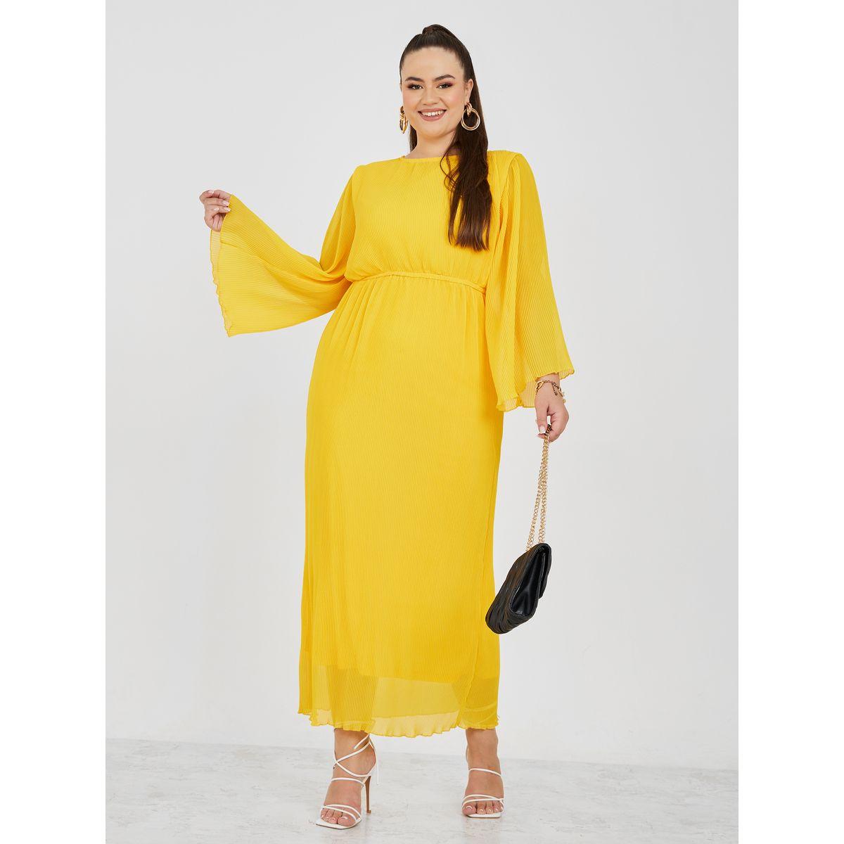 Styli Plus Bell Sleeve Plisse Maxi Dress-women-clothing-dresses-image-1