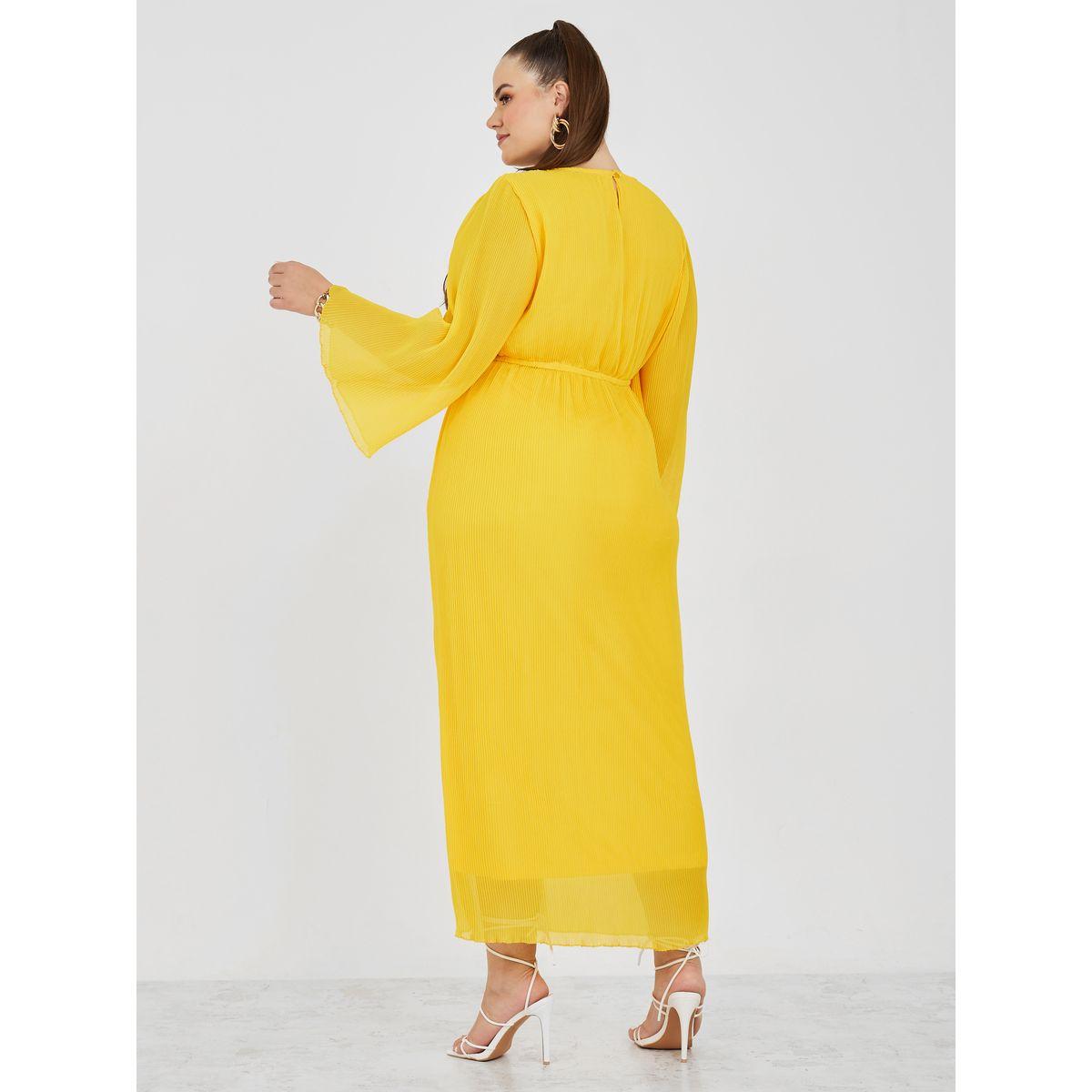 فستان طويل بليسيه باكمام جرس-women-clothing-dresses-image-4