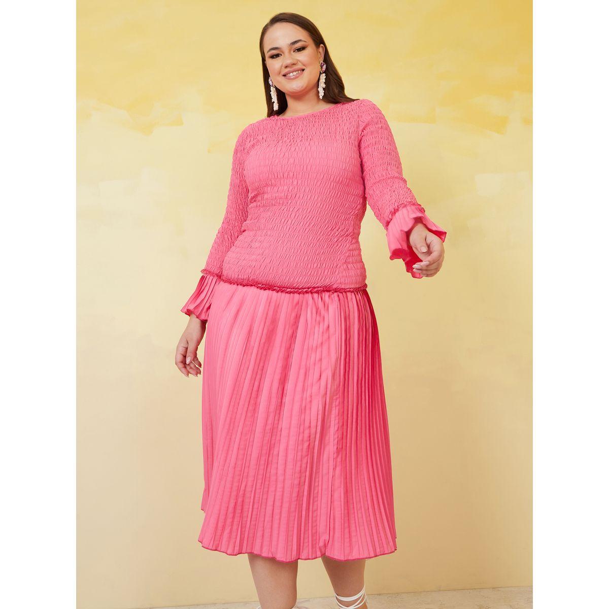 فستان ميدي بتفاصيل مزمومة-women-clothing-dresses-image-1