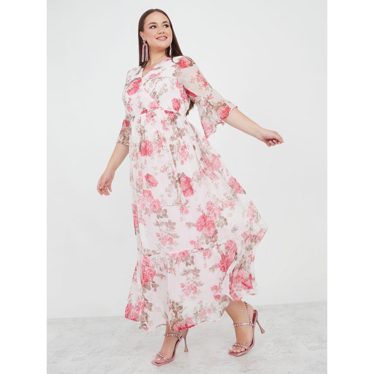فستان طويل مطبع بزهور مع كسرات-women-clothing-dresses-image-1