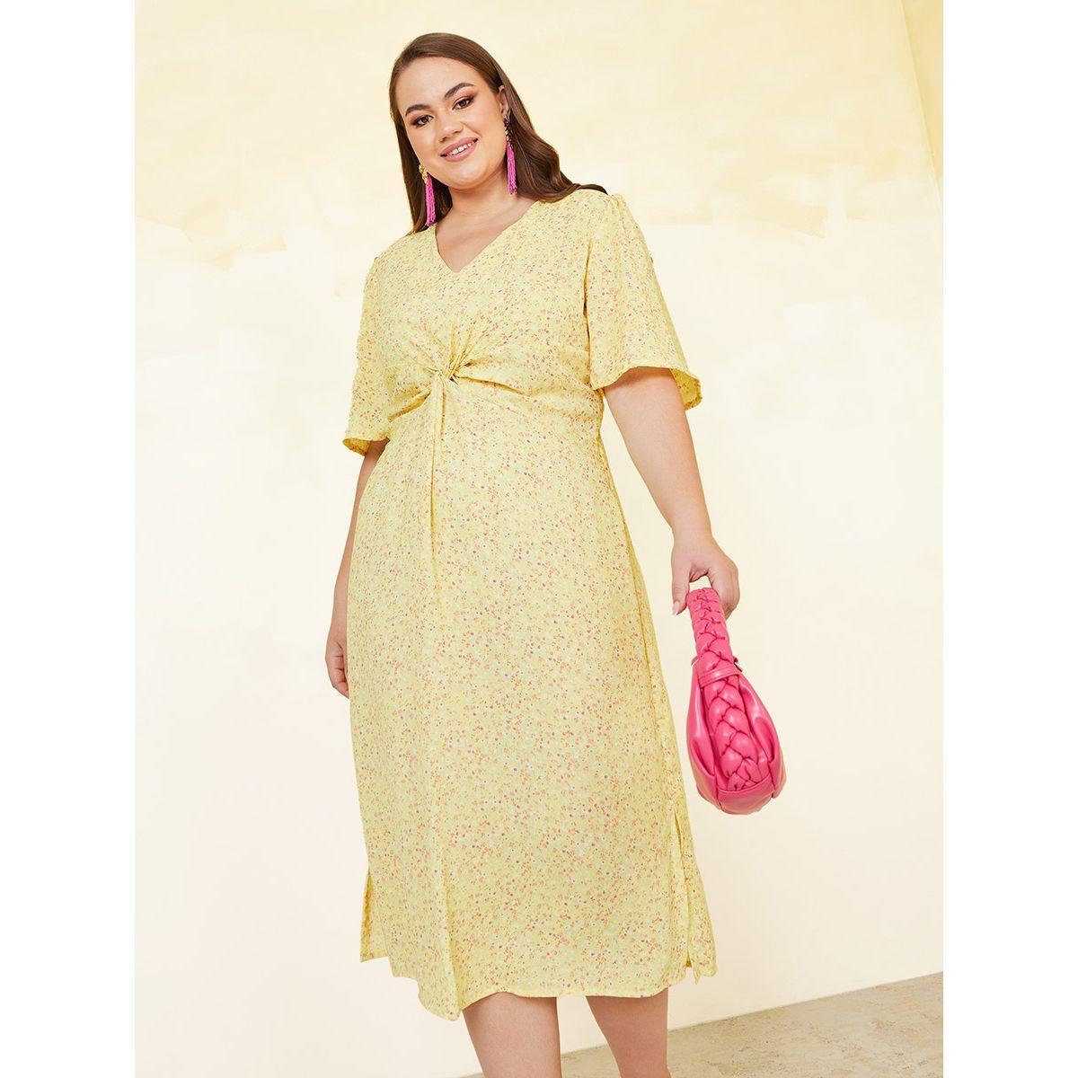 فستان ميدي بمقاس كبير وتفاصيل ملفوفة-women-clothing-dresses-image-2
