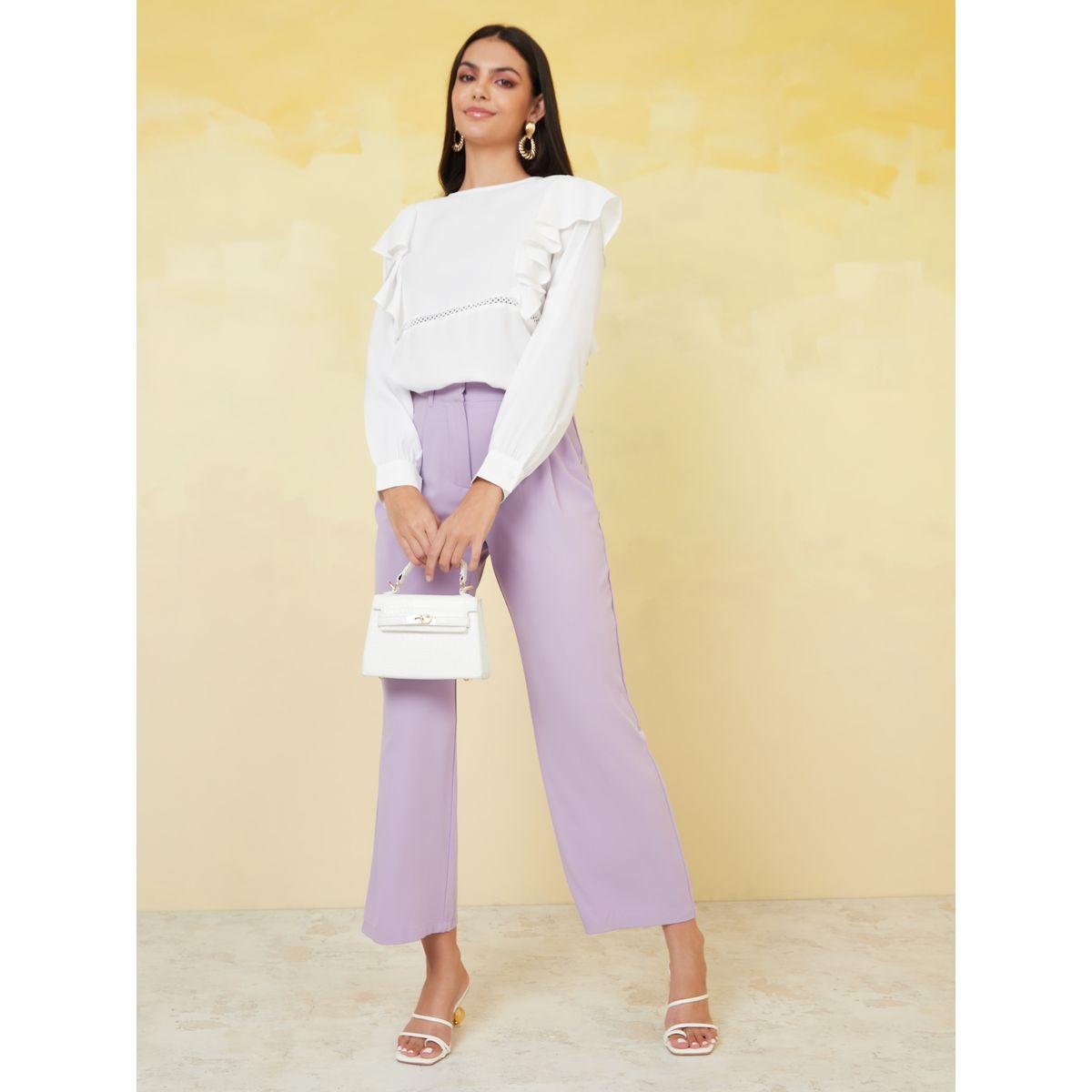 Styli Moss Crepe Frill Round Neck Blouse with Lace Detail-women-clothing-shirtsandblouses-blouses-image-2
