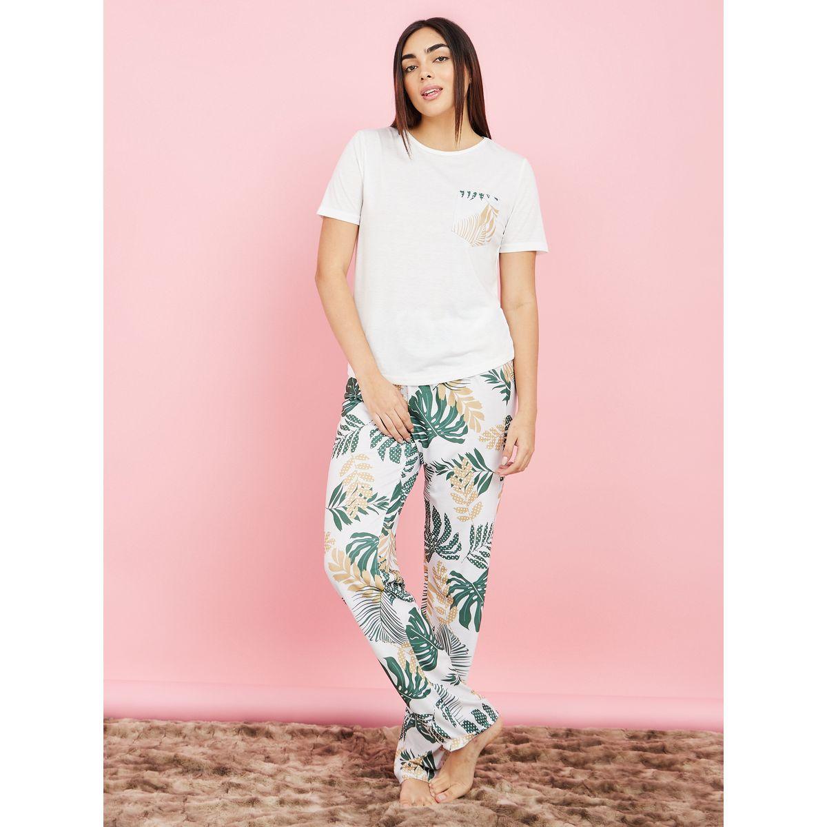 طقم بيجاما من ( تيشيرت + بنطال )-women-clothing-nightwear-pyjamas-longsets-image-1