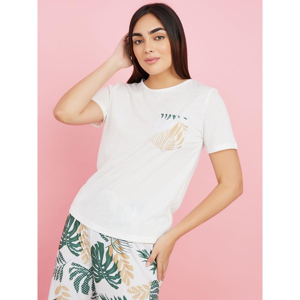 Styli Unwind Palm Print Pocket T-Shirt & Pajama Set-women-clothing-nightwear-pyjamas-longsets-image-2