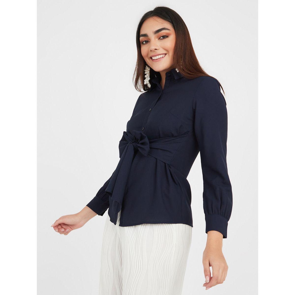 بلوزة بربطة امامية واكمام طويلة-women-clothing-shirtsandblouses-shirts-image-1