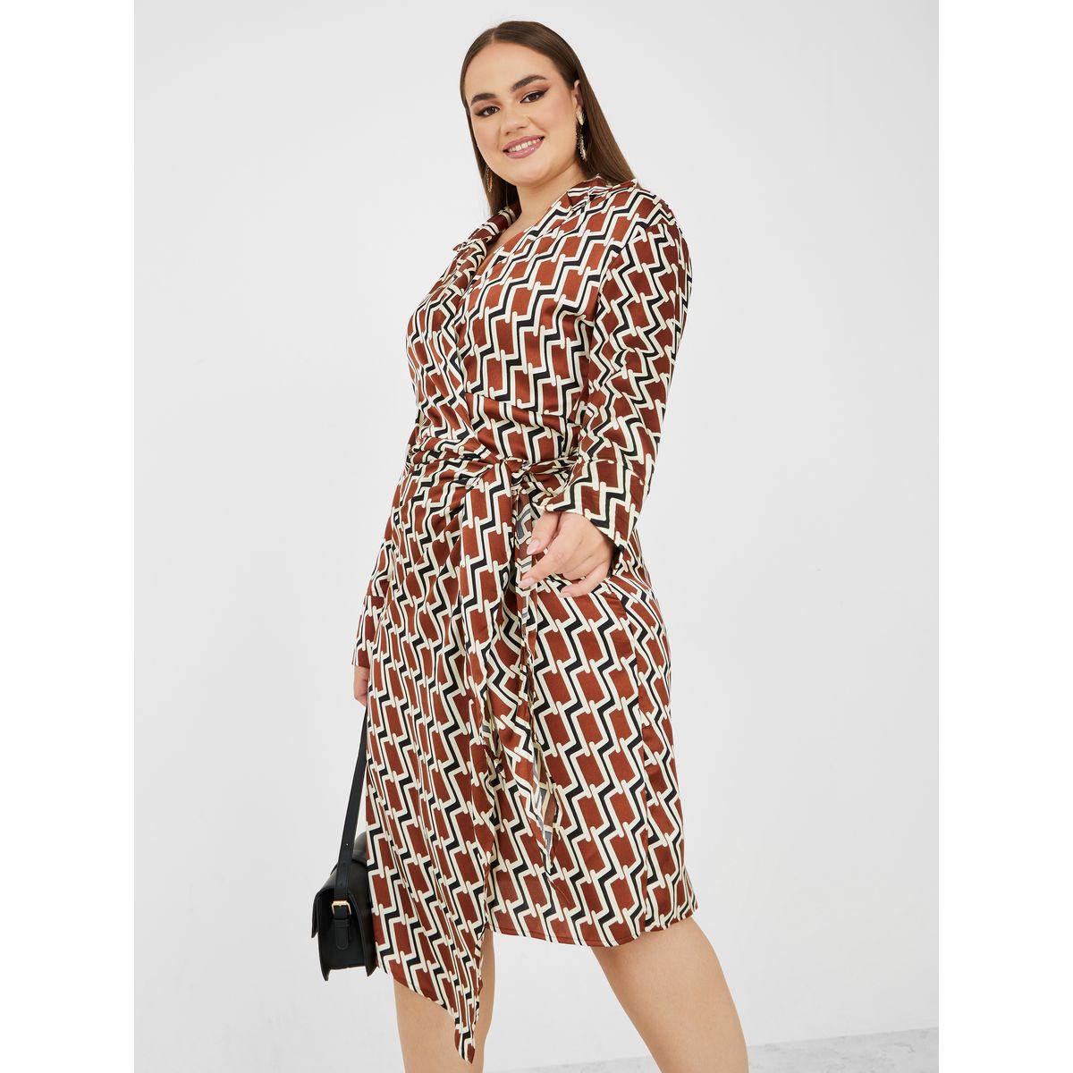 Styli Plus Printed Satin Wrap Midi Dress-women-clothing-dresses-image-1