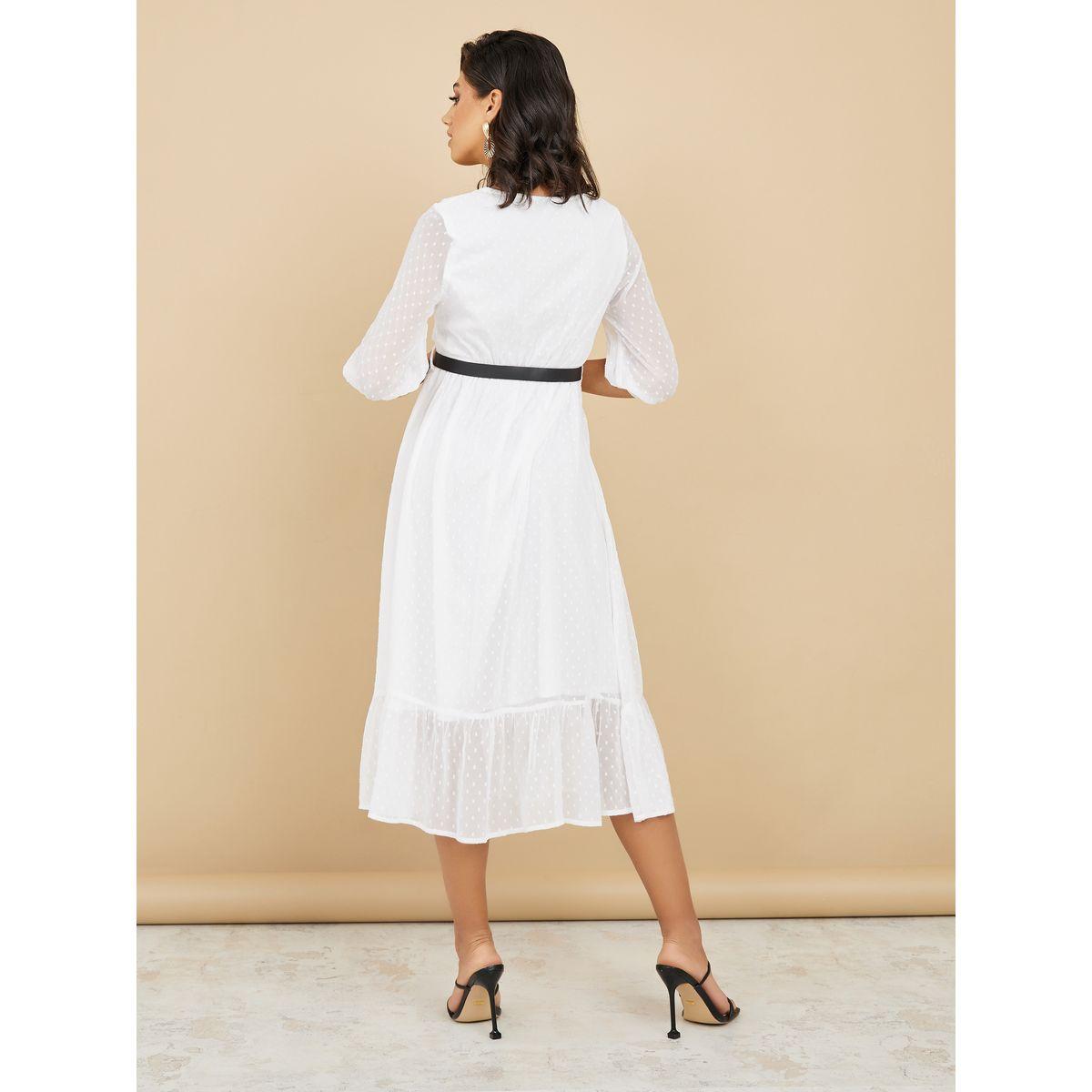 Styli 3/4 Sleeve Dobby A-Line Midi Dress-women-clothing-dresses-image-4