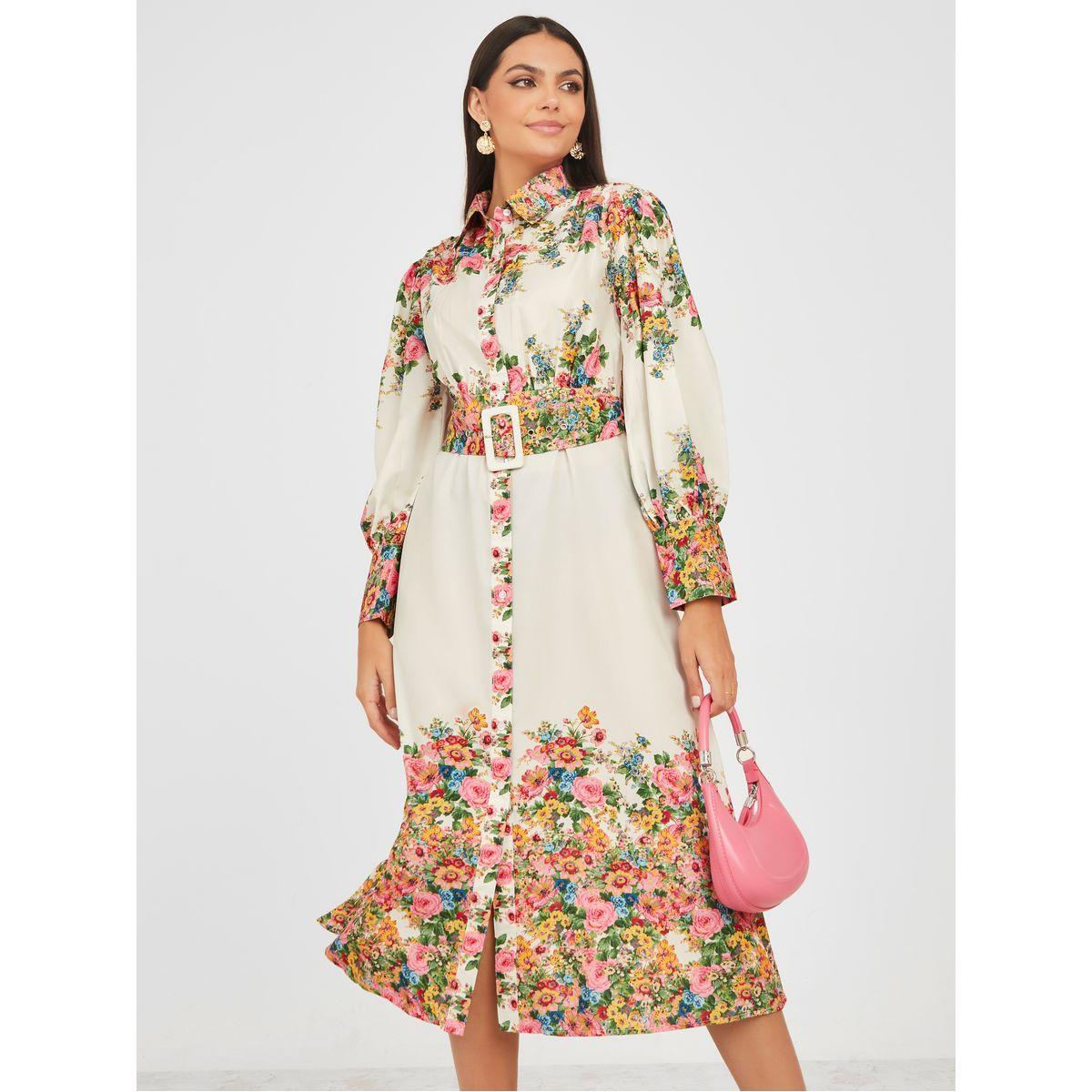 Styli Floral Print Belted A-Line Midi Dress-women-clothing-dresses-image-1