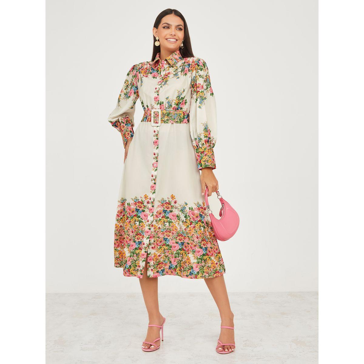 Styli Floral Print Belted A-Line Midi Dress-women-clothing-dresses-image-2