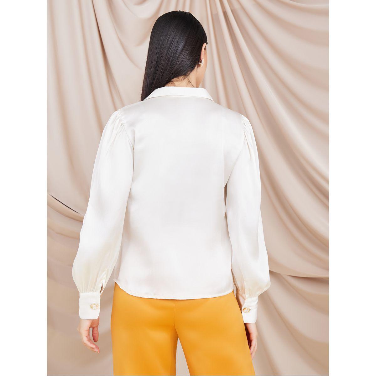 Styli Satin Gold Button Collared Blouse -women-clothing-shirtsandblouses-shirts-image-5