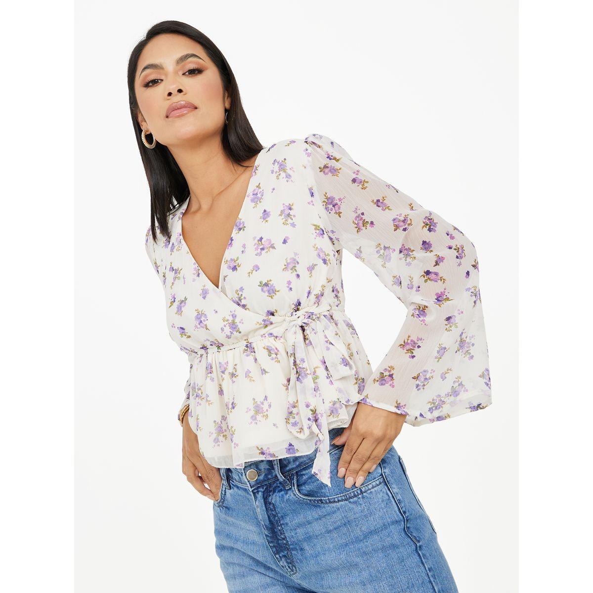 Styli Floral Print Chiffon Wrap Peplum Top-women-clothing-shirtsandblouses-blouses-image-1