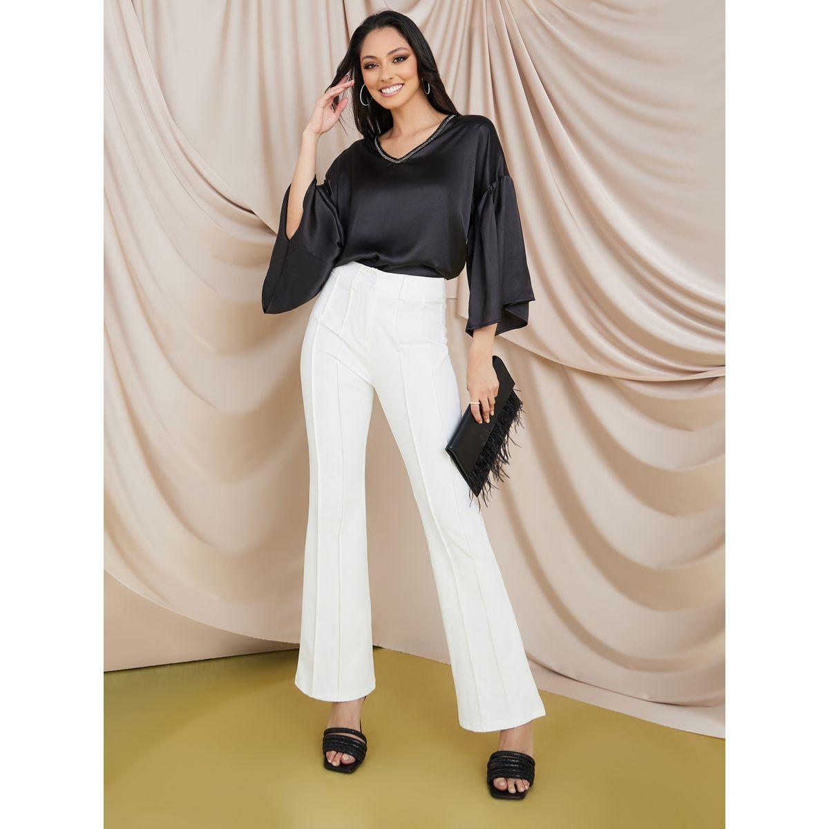 Styli Flared Sleeve Satin Blouse with Neck Beading-women-clothing-shirtsandblouses-blouses-image-2