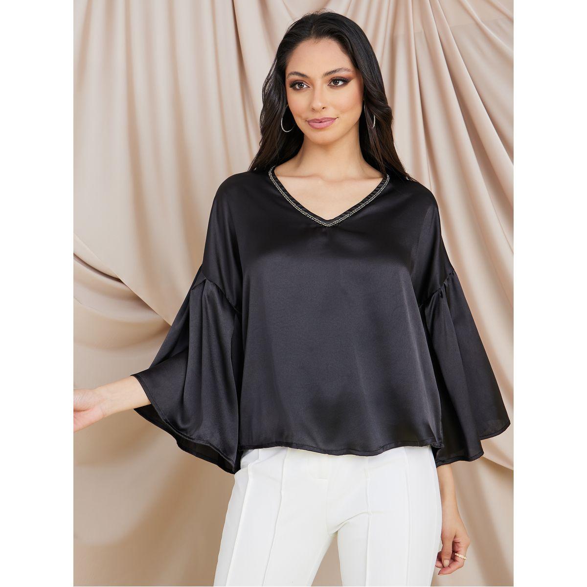 Styli Flared Sleeve Satin Blouse with Neck Beading-women-clothing-shirtsandblouses-blouses-image-3