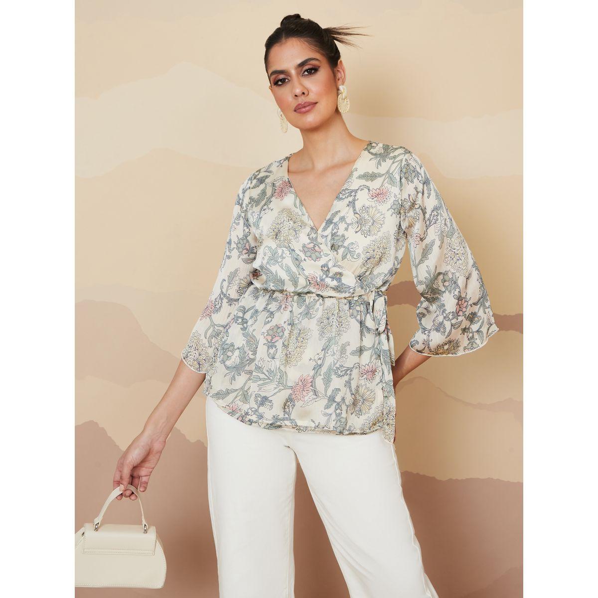 Styli Long Sleeves Floral Print Wrap Blouse with Elasticated Waist-women-clothing-shirtsandblouses-blouses-image-1