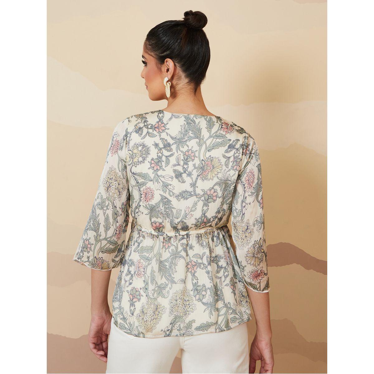 Styli Long Sleeves Floral Print Wrap Blouse with Elasticated Waist-women-clothing-shirtsandblouses-blouses-image-4