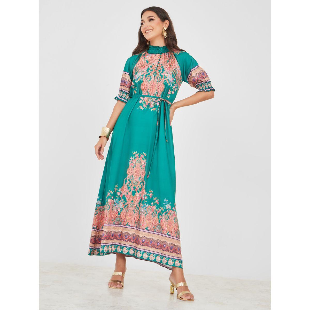 Styli High Neck Border Print A-Line Maxi Dress-women-clothing-dresses-image-1