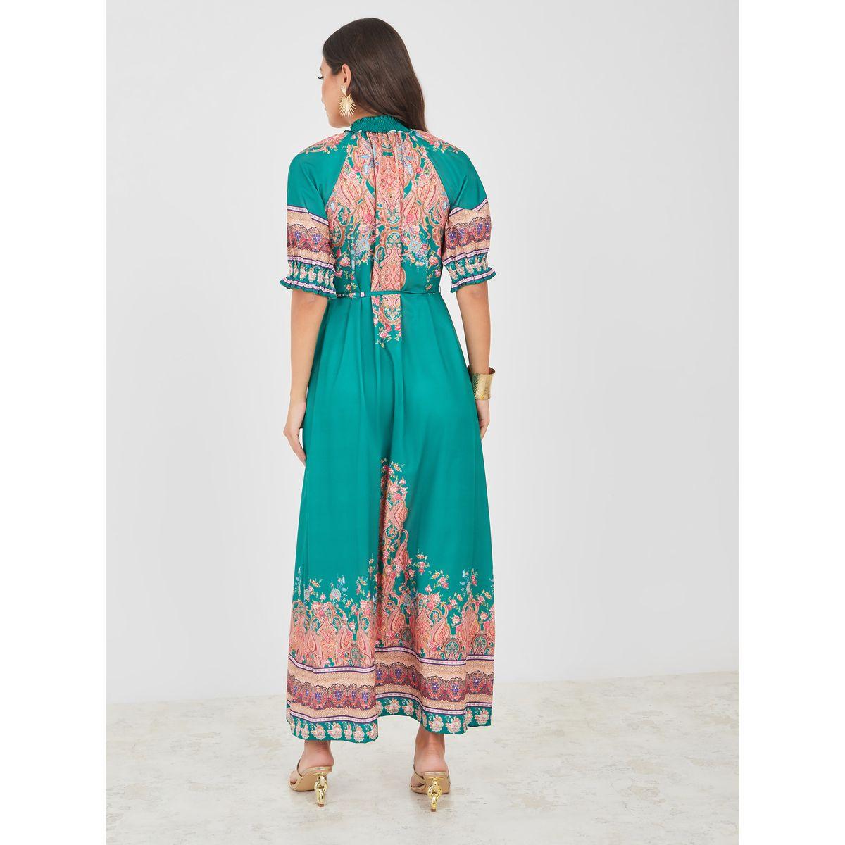 Styli High Neck Border Print A-Line Maxi Dress-women-clothing-dresses-image-4