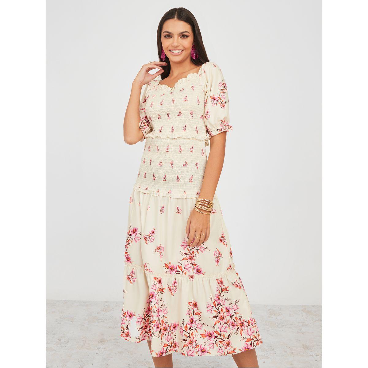 Styli Floral Print Shirred A-Line Midi Dress-women-clothing-dresses-image-1