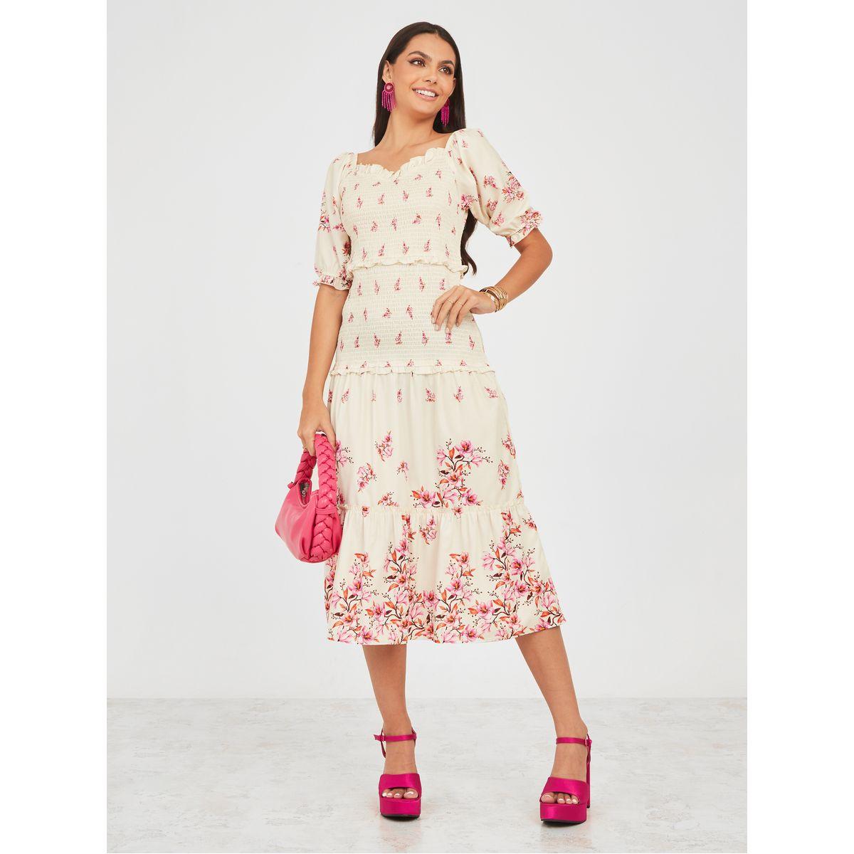 Styli Floral Print Shirred A-Line Midi Dress-women-clothing-dresses-image-2