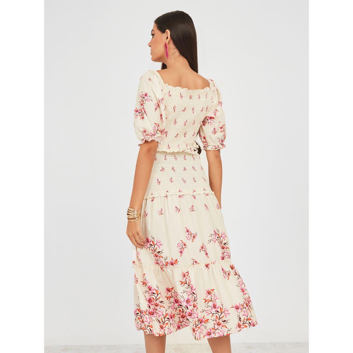 Styli Floral Print Shirred A-Line Midi Dress-women-clothing-dresses-image-4