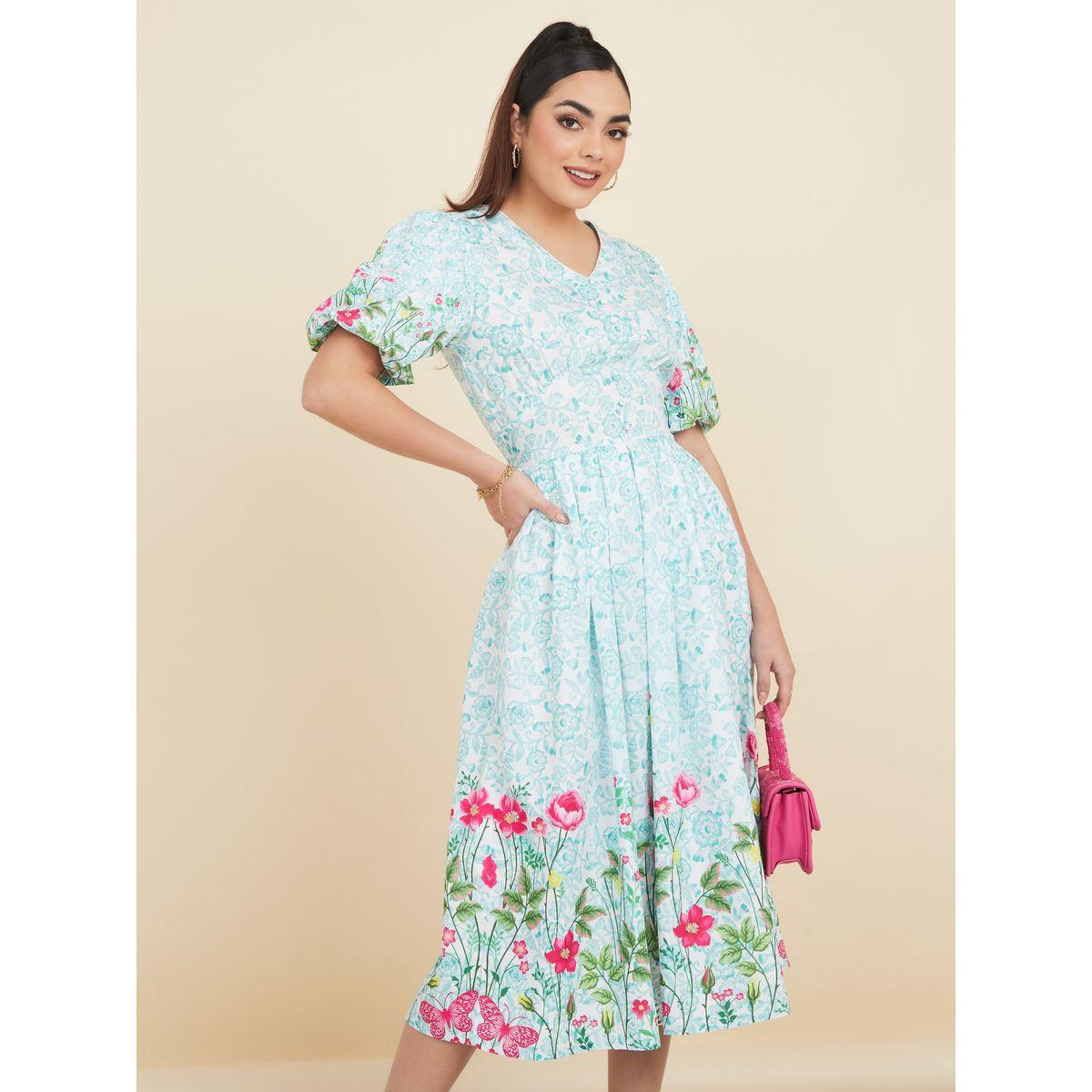 Styli Floral Placement Print A-Line Midi Dress-women-clothing-dresses-image-1