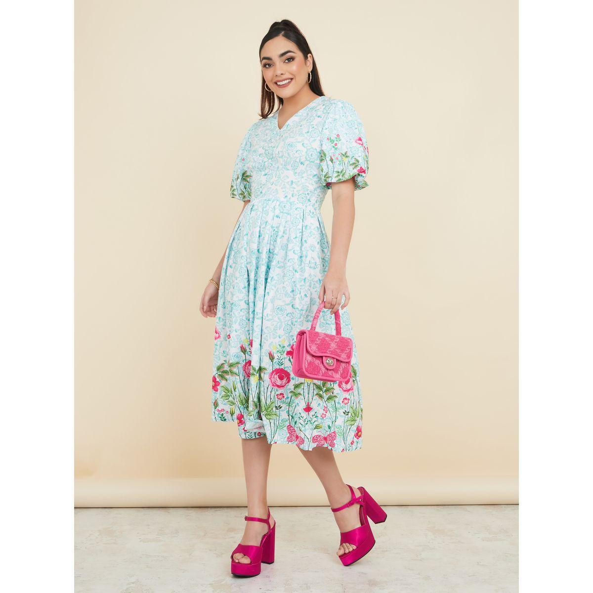 Styli Floral Placement Print A-Line Midi Dress-women-clothing-dresses-image-2