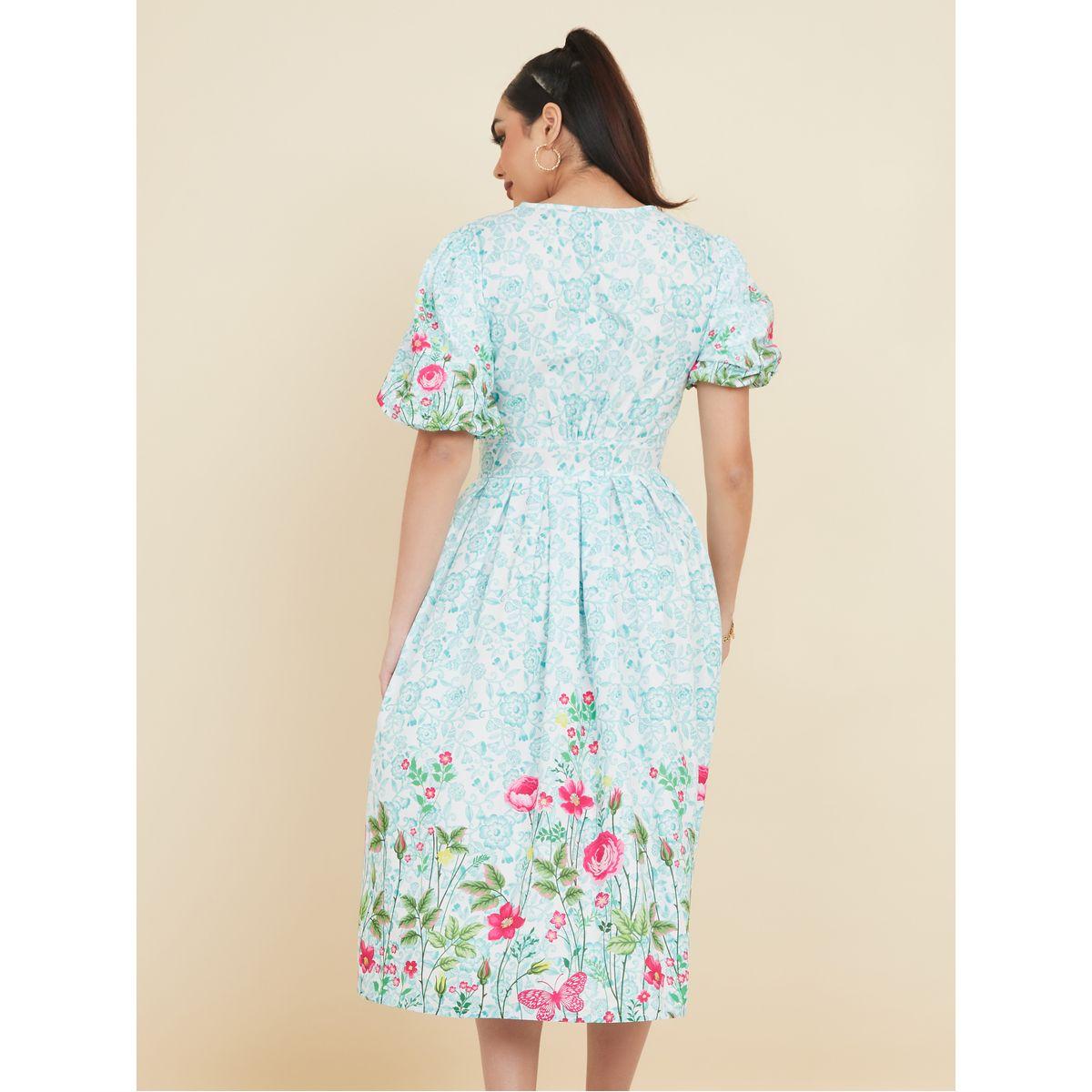 Styli Floral Placement Print A-Line Midi Dress-women-clothing-dresses-image-4