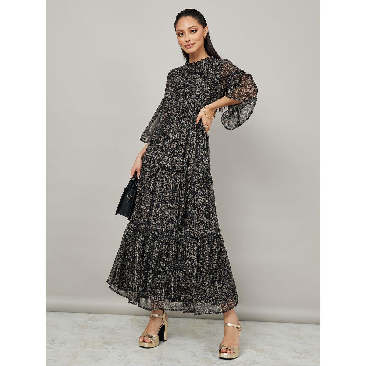 Styli Bell Sleeves Floral Print A-Line Maxi Dress-women-clothing-dresses-image-1