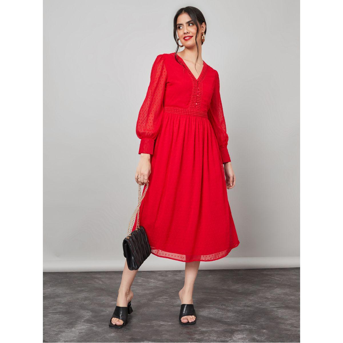 Styli Long Sleeves Dobby A-Line Midi Dress-women-clothing-dresses-image-1