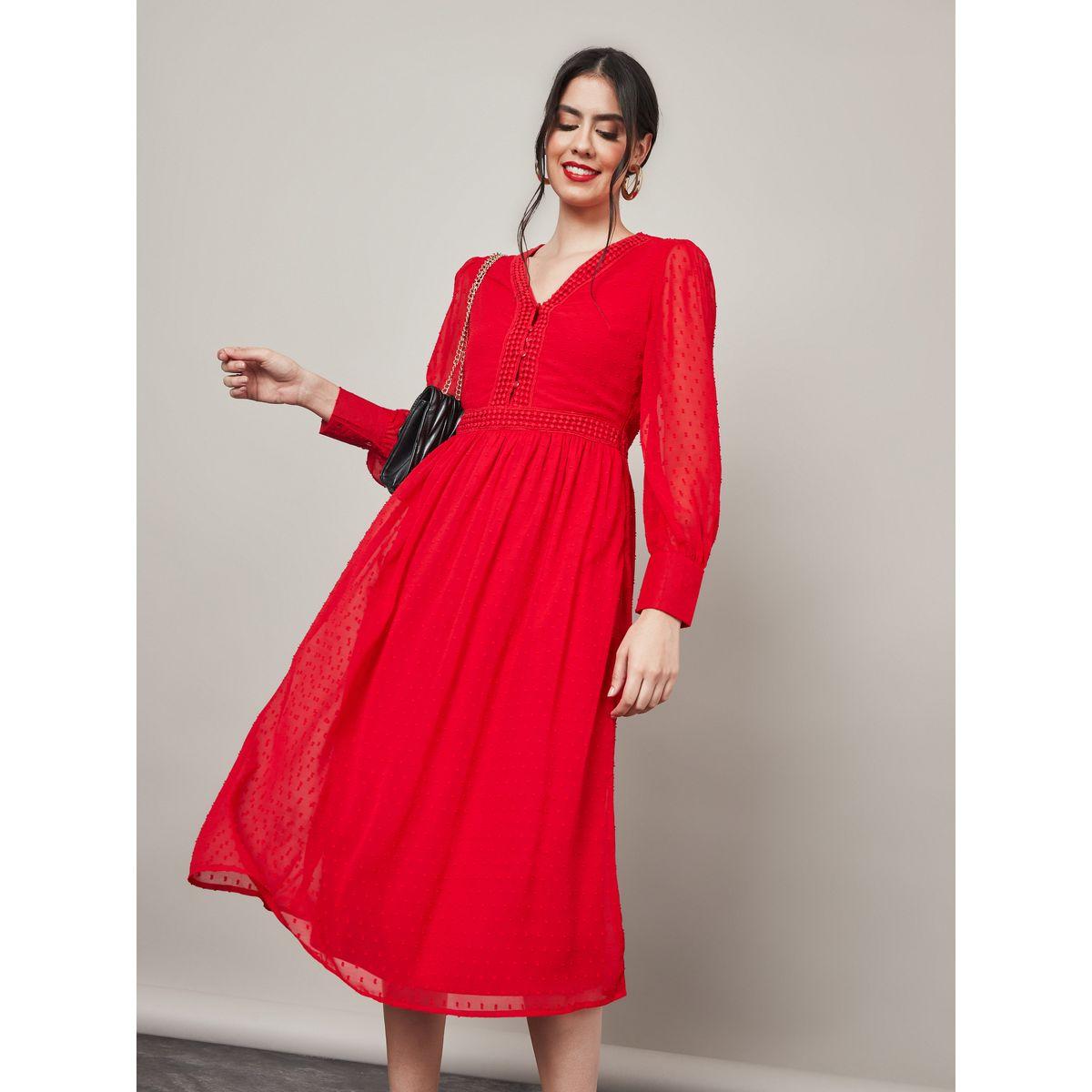 Styli Long Sleeves Dobby A-Line Midi Dress-women-clothing-dresses-image-2