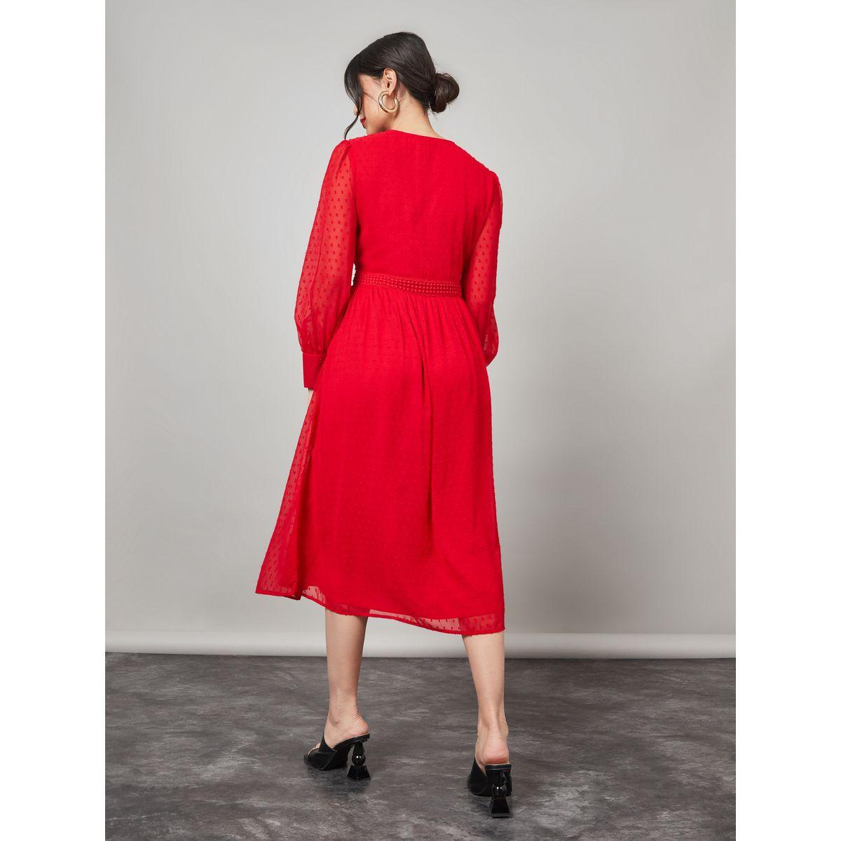 Styli Long Sleeves Dobby A-Line Midi Dress-women-clothing-dresses-image-4